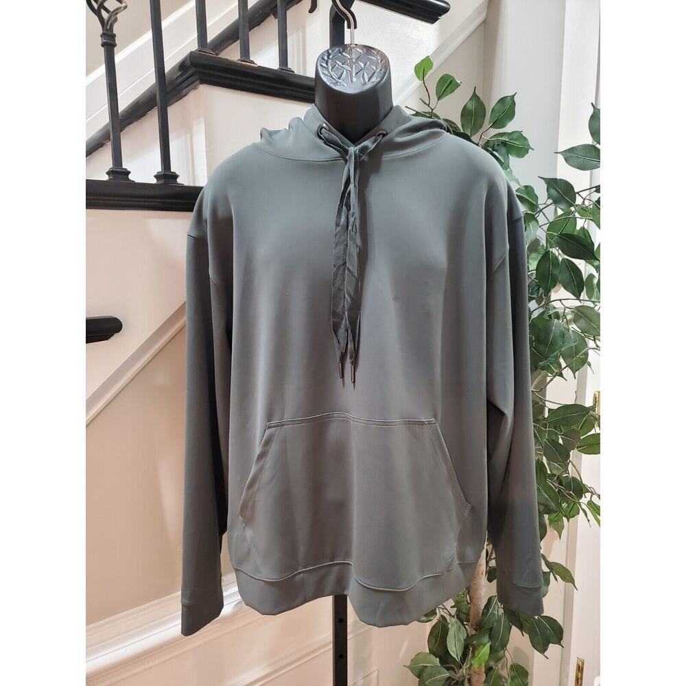 Mono B Mens Green Solid Nylon Drawstring Regular Fit Long Raglan Sleeve Hoodie